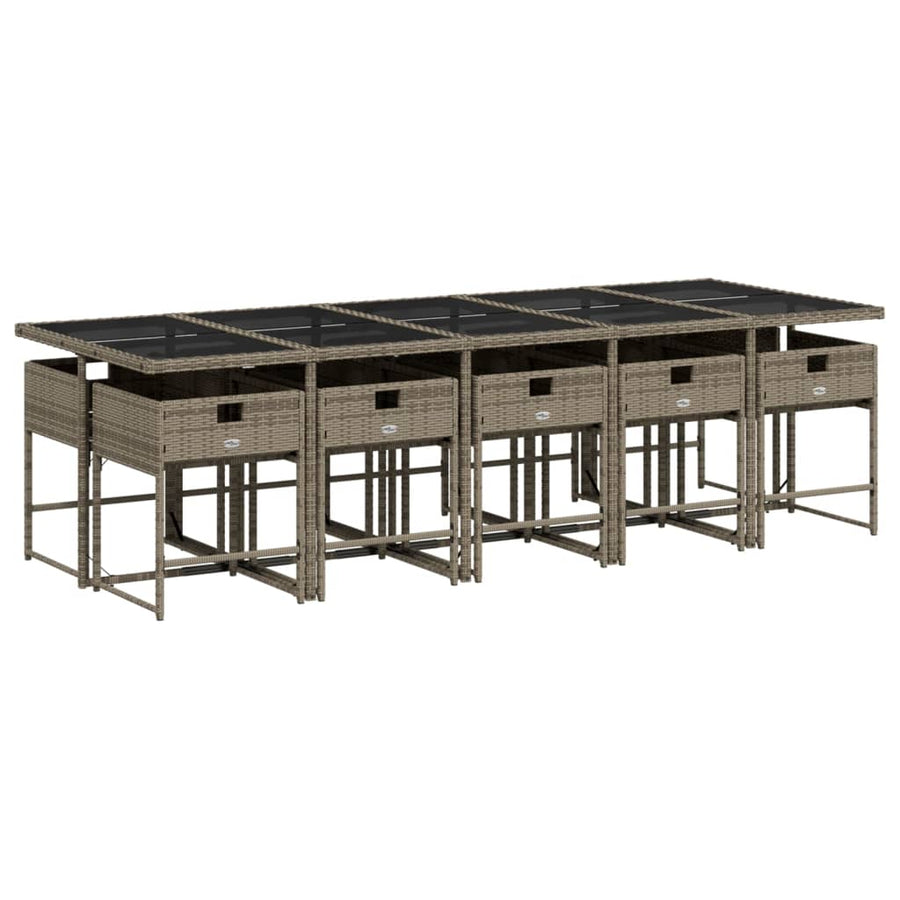 11-delige tuinset met kussens, grijs polyrotan