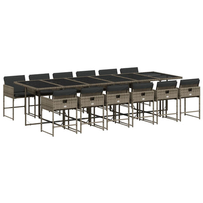 13-delige Tuinset met kussens poly rattan grijs