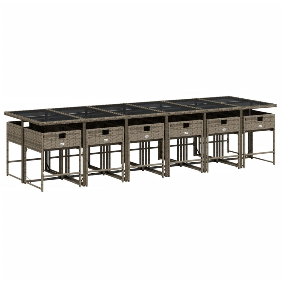 13-delige tuinset met kussens, grijs polyrotan