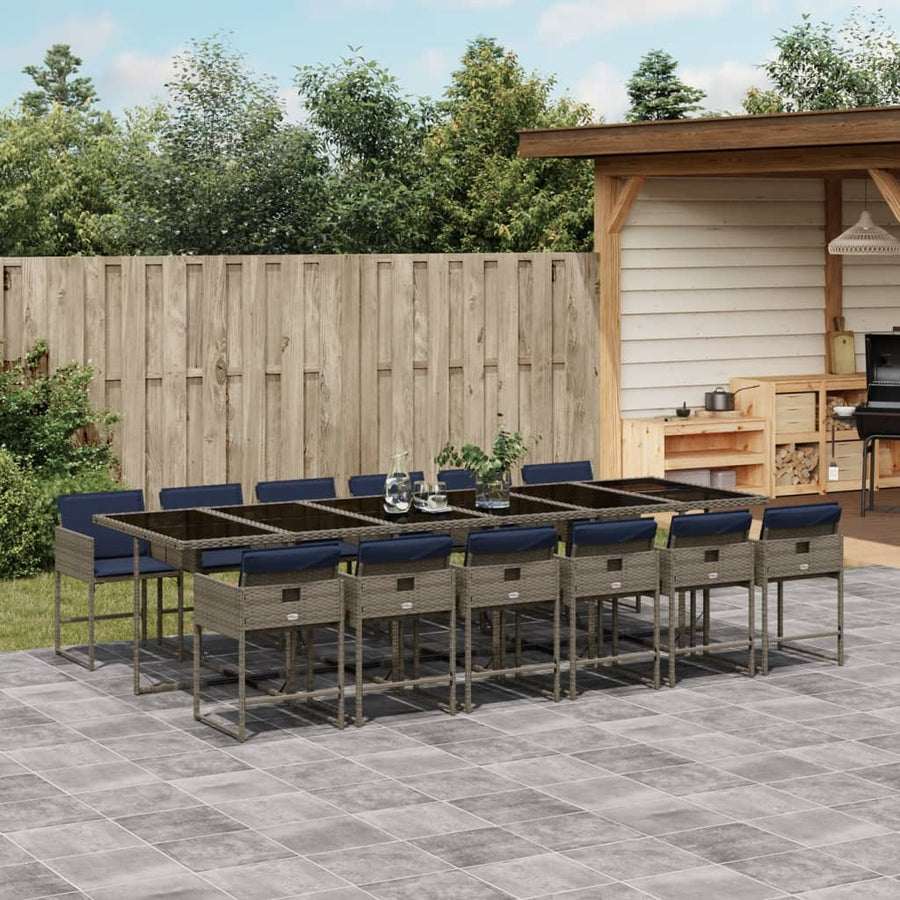 13-delige tuinset met kussens, grijs polyrotan