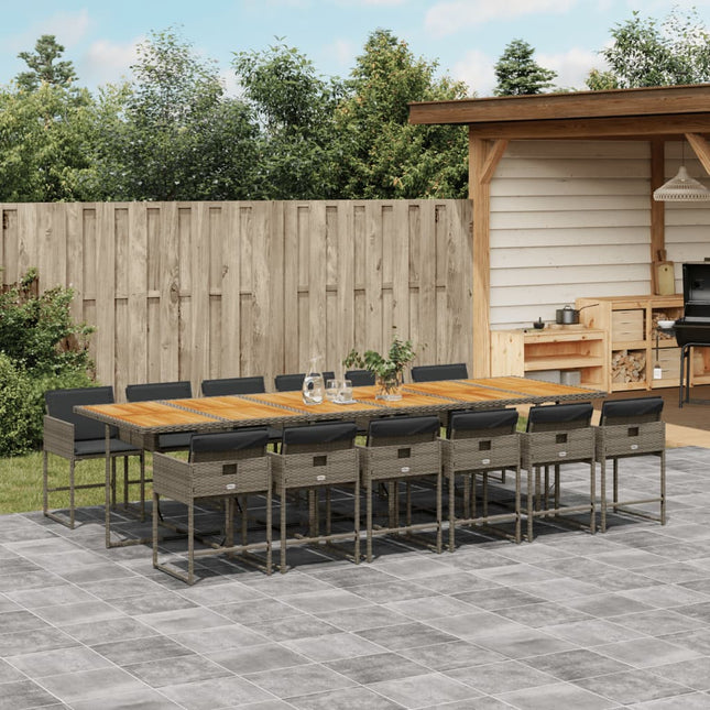 13-delige Tuinset met kussens poly rattan grijs