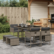 9-piece Garden Dining Set with Cushions Poly Rattan Grey