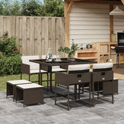 9-Piece Garden Dining Set with Cushions Poly Rattan Brown