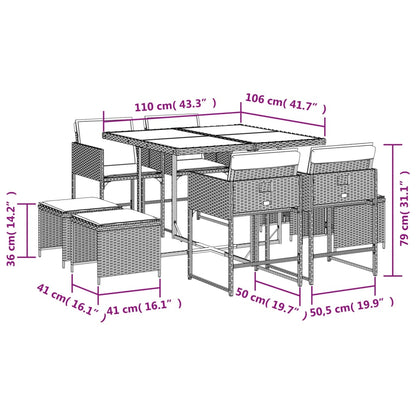 9-delige Tuinset met kussens poly rattan beige
