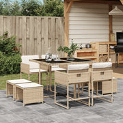 9-Piece Garden Dining Set with Cushions, Poly Rattan, Beige