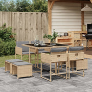 9-piece Garden Furniture Set with Cushions poly rattan mixed beige