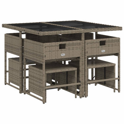 9-delige tuinset met kussens, grijs polyrotan