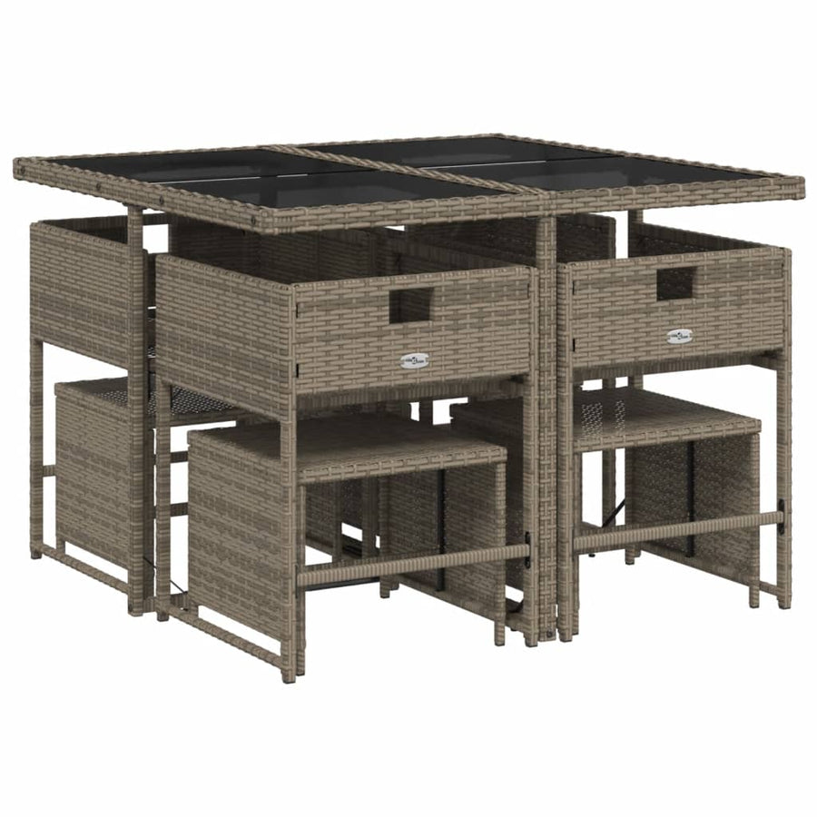 9-delige tuinset met kussens, grijs polyrotan