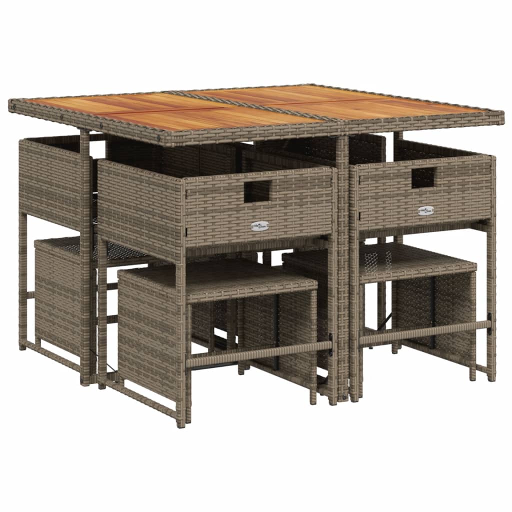 9-delige tuinset met kussens, grijs polyrotan