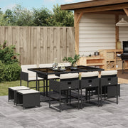 11-piece Garden Set with Cushions, Poly Rattan Black