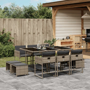 11-piece Outdoor Dining Set with Cushions, Poly Rattan Grey