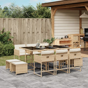 11-piece Garden Furniture Set with Cushions, Poly Rattan, Beige