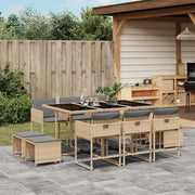 11-piece Outdoor Dining Set with Cushions Poly Rattan Mixed Beige