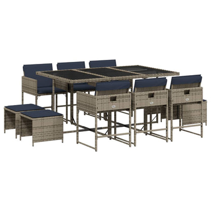 11-delige tuinset met kussens, grijs polyrotan
