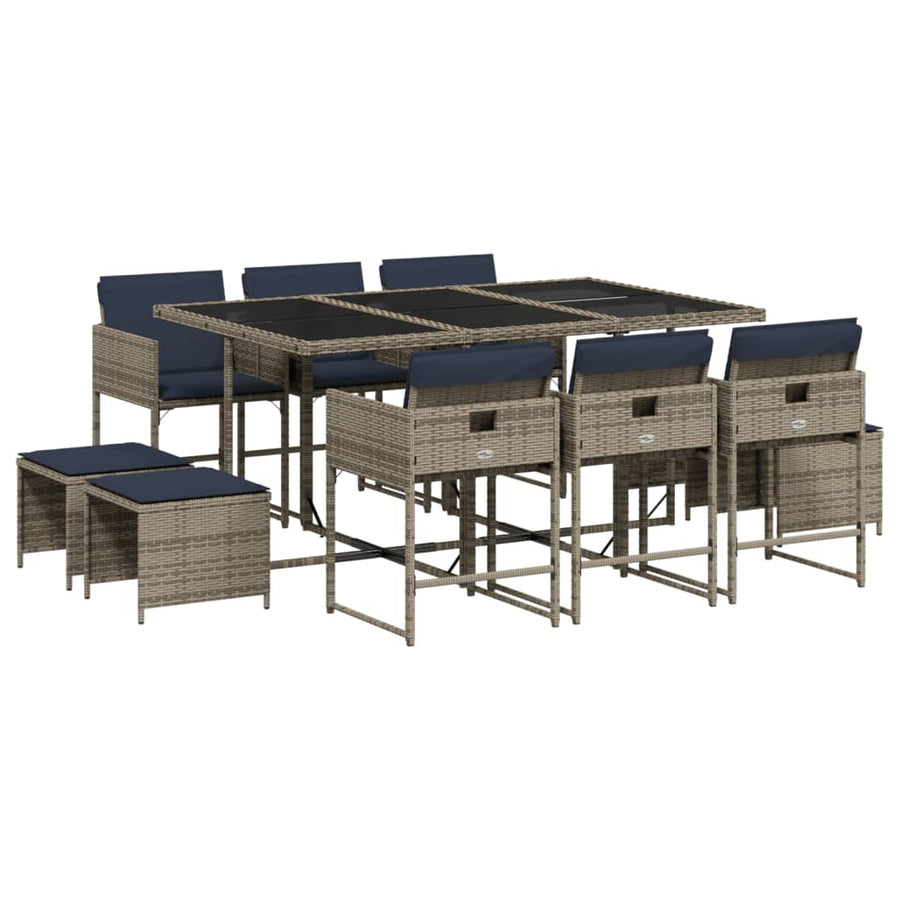 11-delige tuinset met kussens, grijs polyrotan