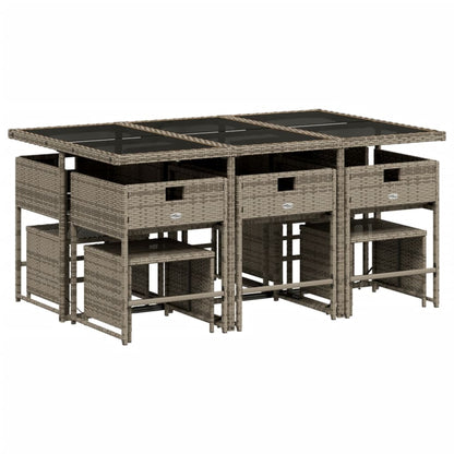 11-delige tuinset met kussens, grijs polyrotan