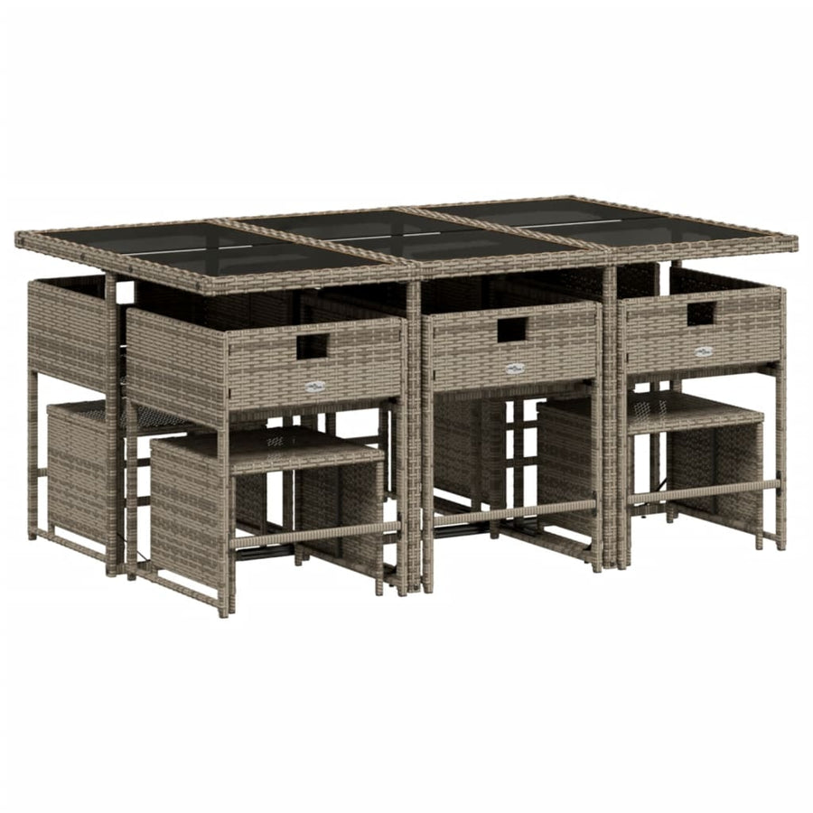 11-delige tuinset met kussens, grijs polyrotan