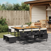 11-piece Garden Set with Cushions, Poly Rattan Black