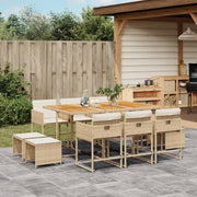 11-piece Garden Furniture Set with Cushions, Poly Rattan, Beige