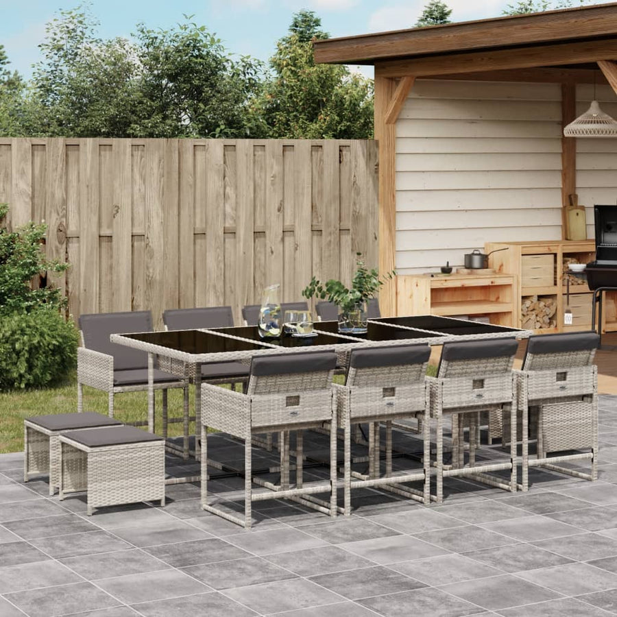 13-delige Tuinset met kussens poly rattan lichtgrijs