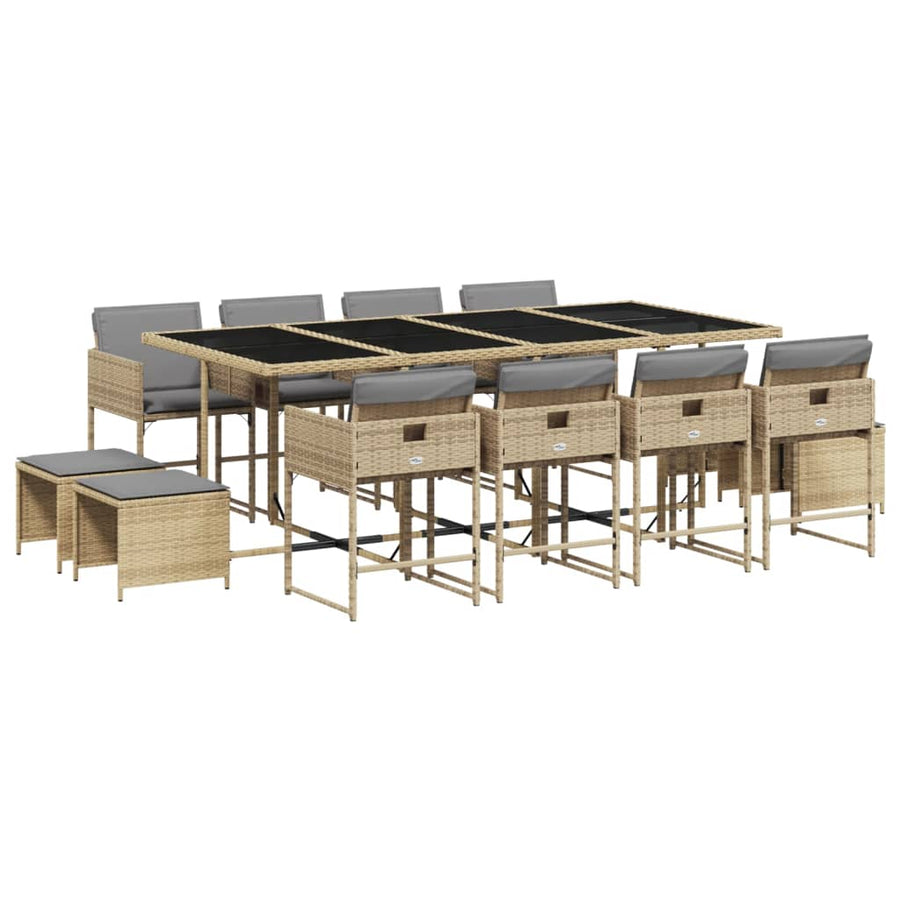 13-delige Tuinset met kussens poly rattan gemengd beige