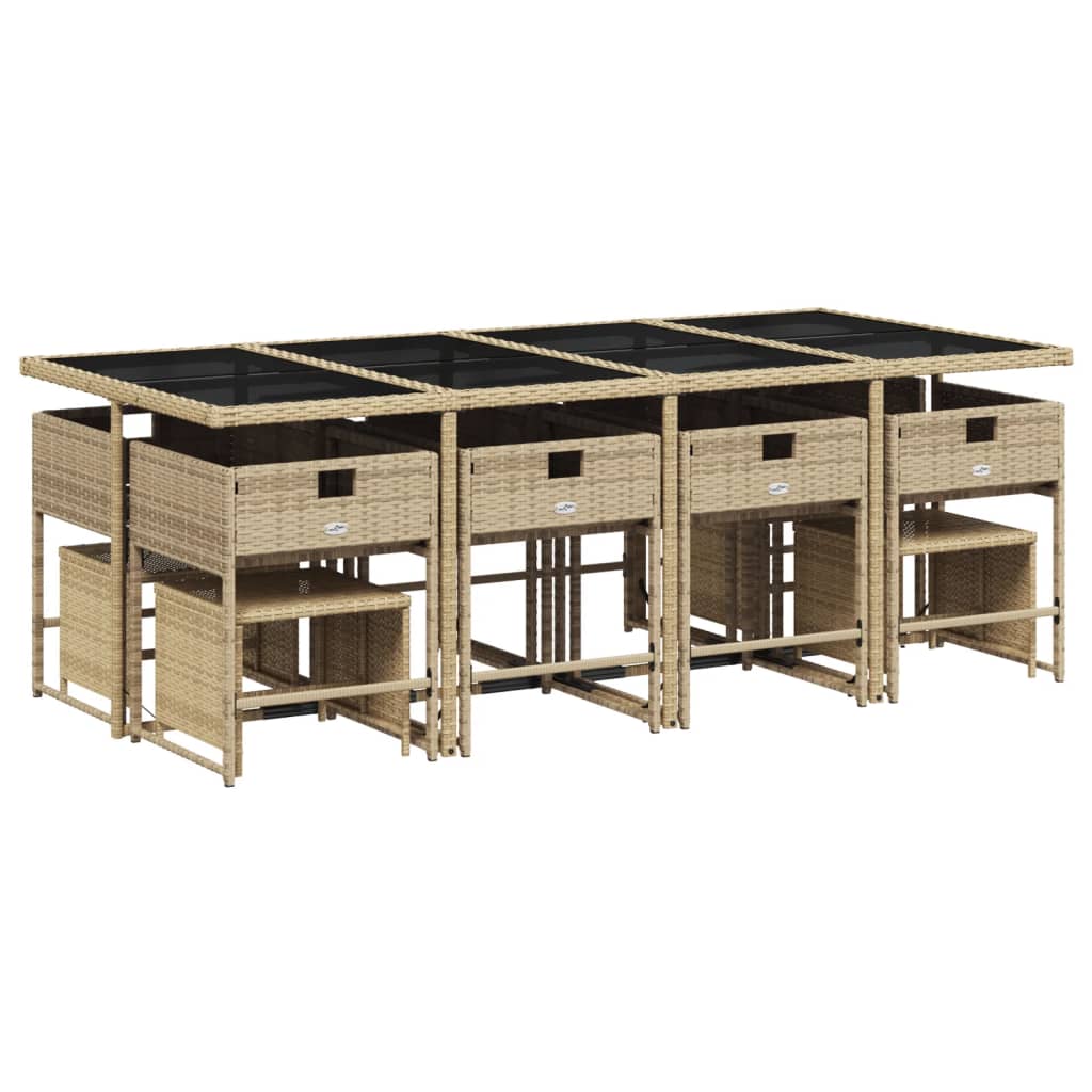 13-delige Tuinset met kussens poly rattan gemengd beige