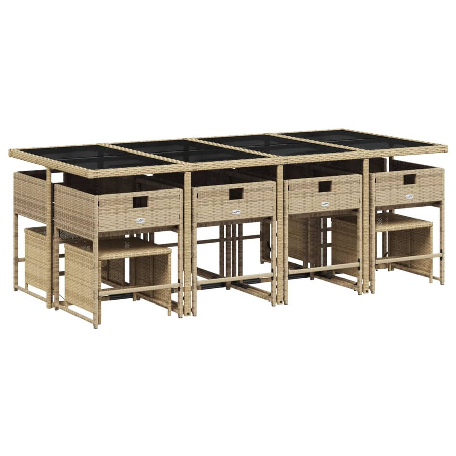 13-delige Tuinset met kussens poly rattan gemengd beige