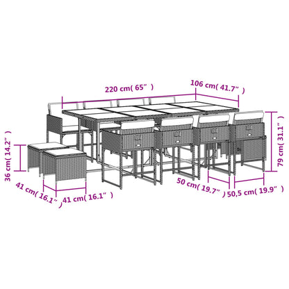 13-delige Tuinset met kussens poly rattan gemengd beige