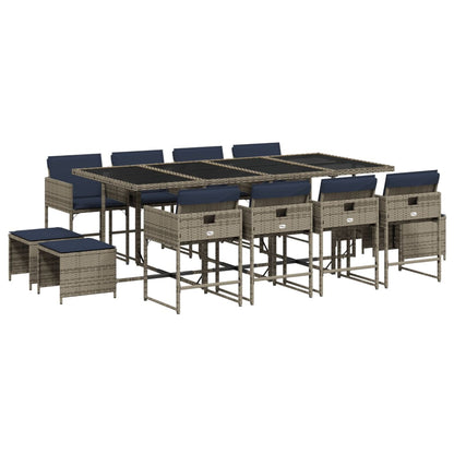 13-delige tuinset met kussens, grijs polyrotan