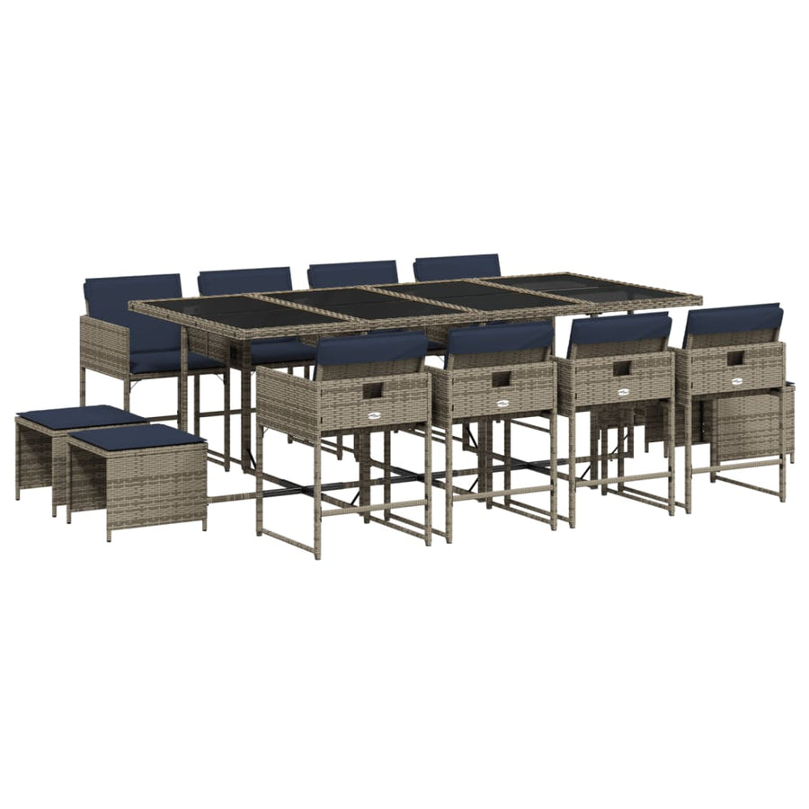 13-delige tuinset met kussens, grijs polyrotan