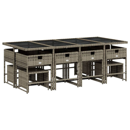 13-delige tuinset met kussens, grijs polyrotan
