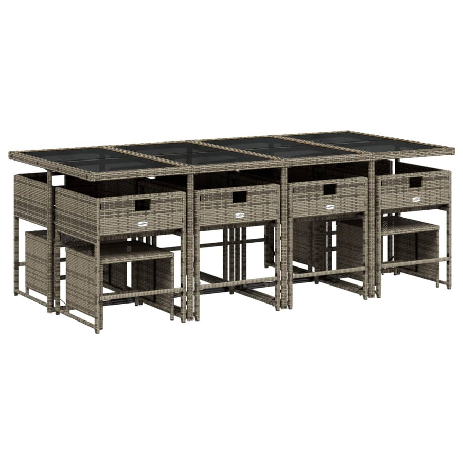 13-delige tuinset met kussens, grijs polyrotan