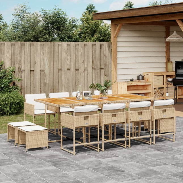 13-delige Tuinset met kussens poly rattan beige