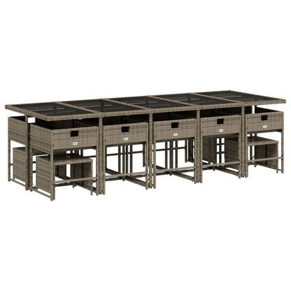 15-delige Tuinset met kussens poly rattan grijs
