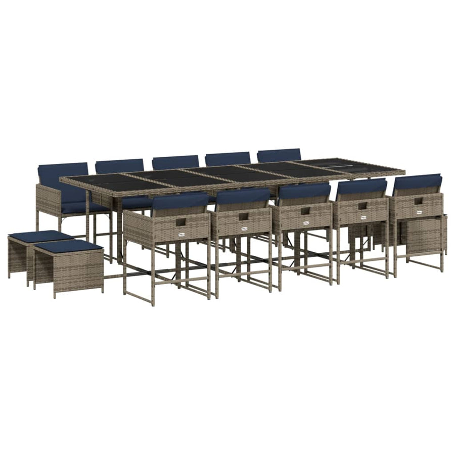 15-delige tuinset met kussens, grijs polyrotan