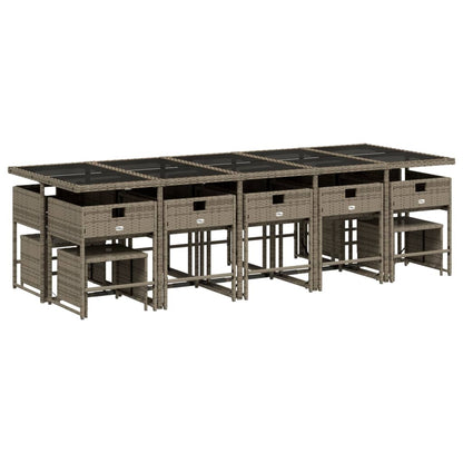 15-delige tuinset met kussens, grijs polyrotan