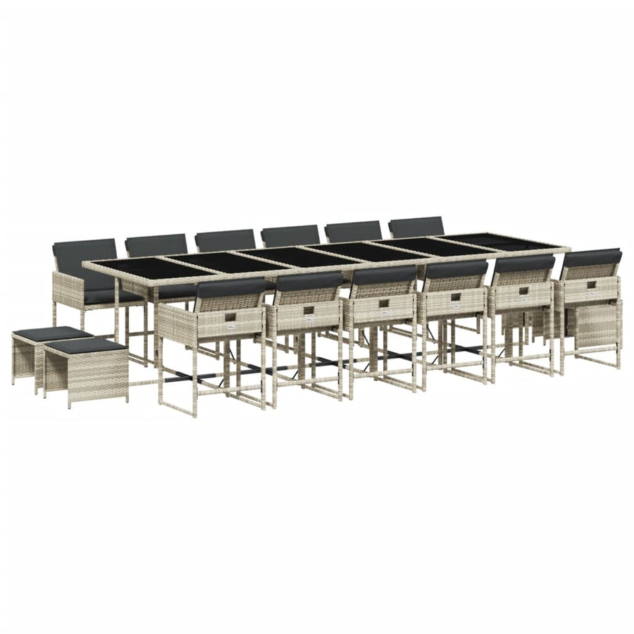 17-delige Tuinset met kussens poly rattan lichtgrijs