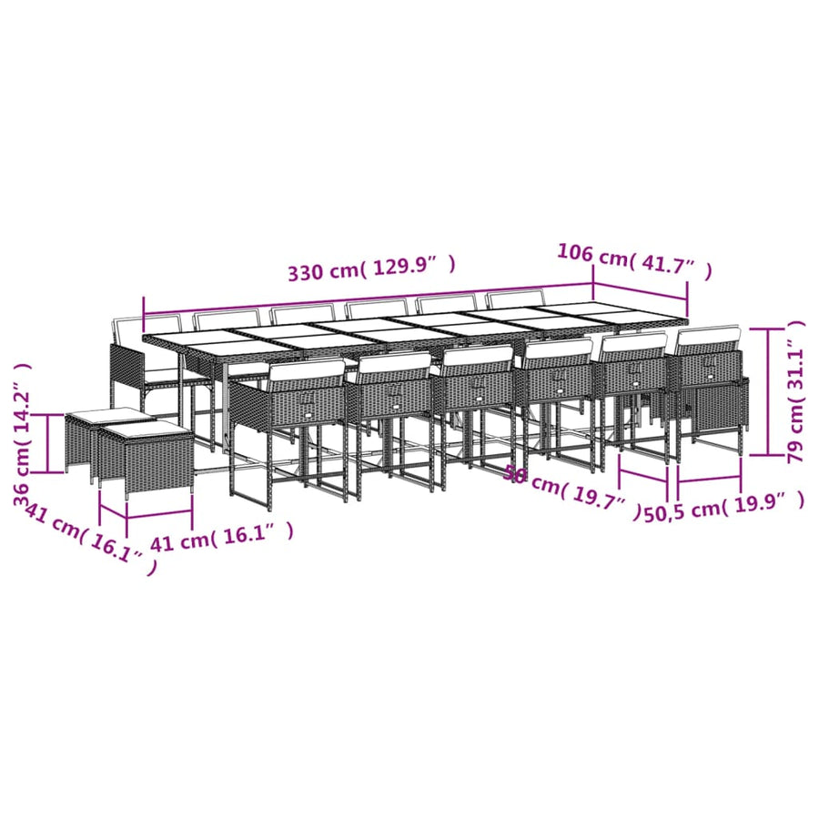17-delige Tuinset met kussens poly rattan gemengd beige