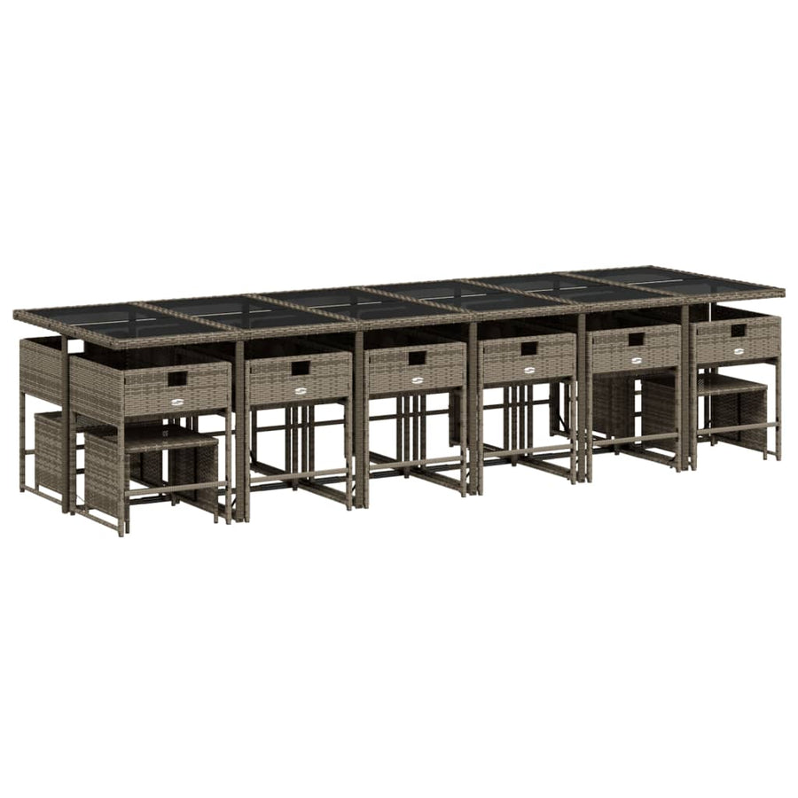 17-delige tuinset met kussens, grijs polyrotan