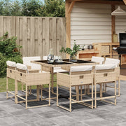 Tuinset poly rattan 9-delig beige met kussens