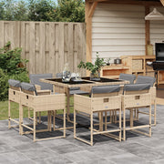 Tuinset 9-delig poly rattan gemengd beige