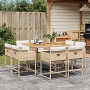 9-Piece Garden Dining Set with Cushions, Poly Rattan, Beige