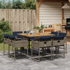 9-piece garden set with cushions, grey poly rattan