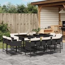 11-delige Tuinset met kussens poly rattan zwart