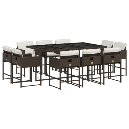 11-delige Tuinset met kussens poly rattan bruin