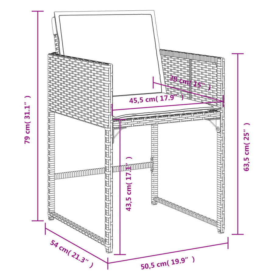 11-delige Tuinset met kussens poly rattan bruin