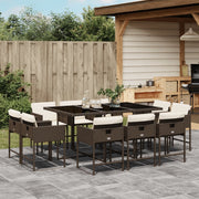 11-piece Outdoor Dining Set with Cushions Poly Rattan Brown