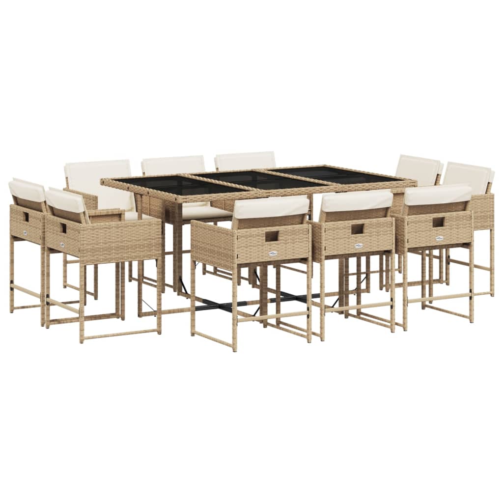 11-delige Tuinset met kussens poly rattan beige