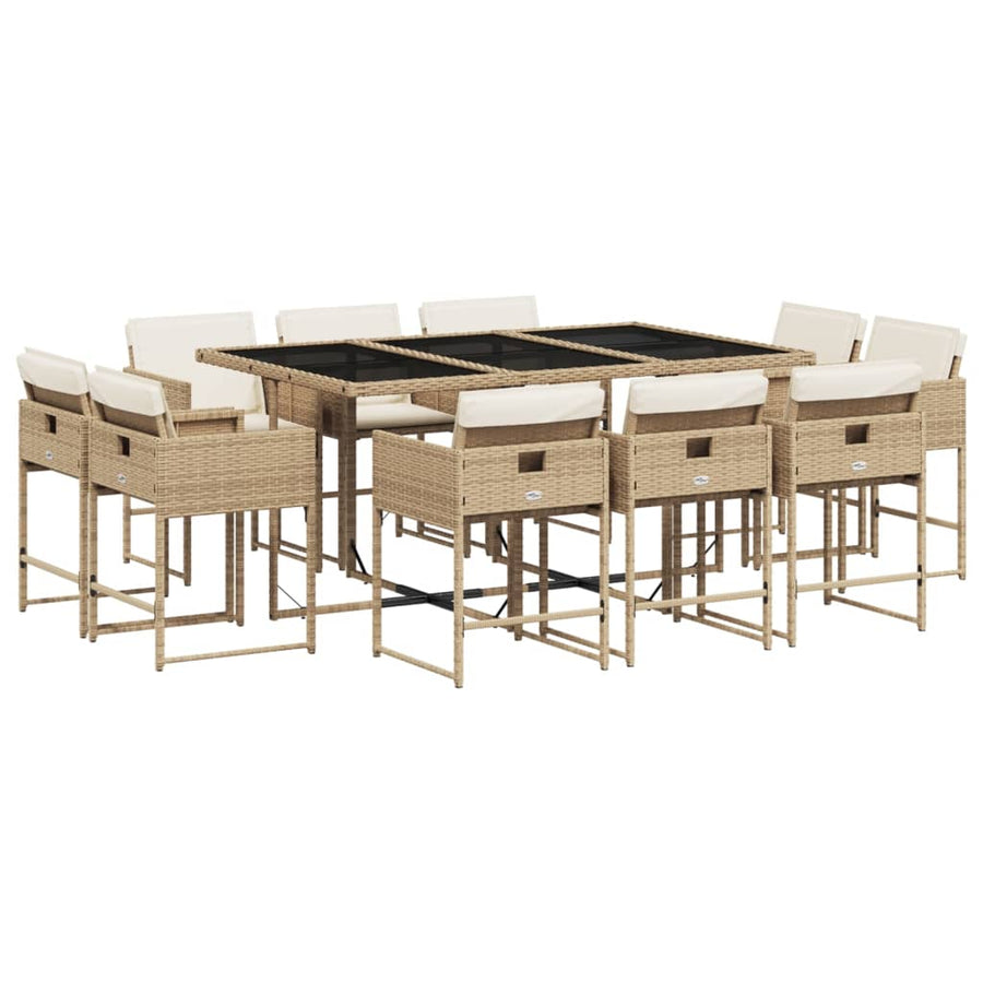 11-delige Tuinset met kussens poly rattan beige