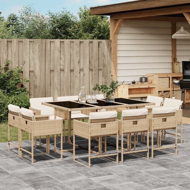 11-delige Tuinset met kussens poly rattan beige